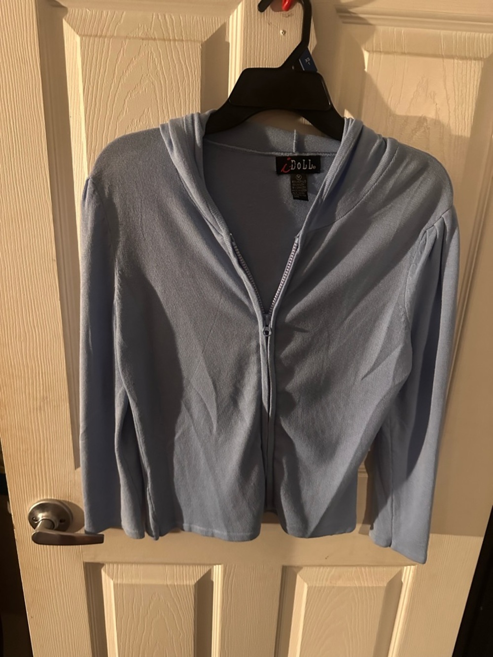Light Blue Zip-Up Hooded Zip Sweater